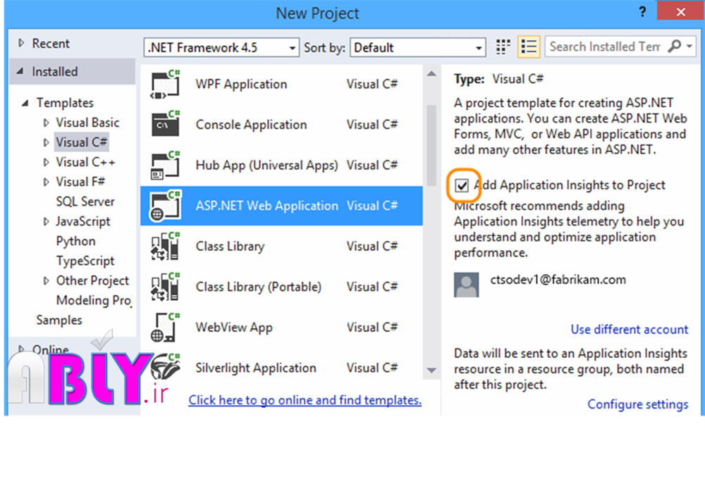 add Insights to new project in visual studio